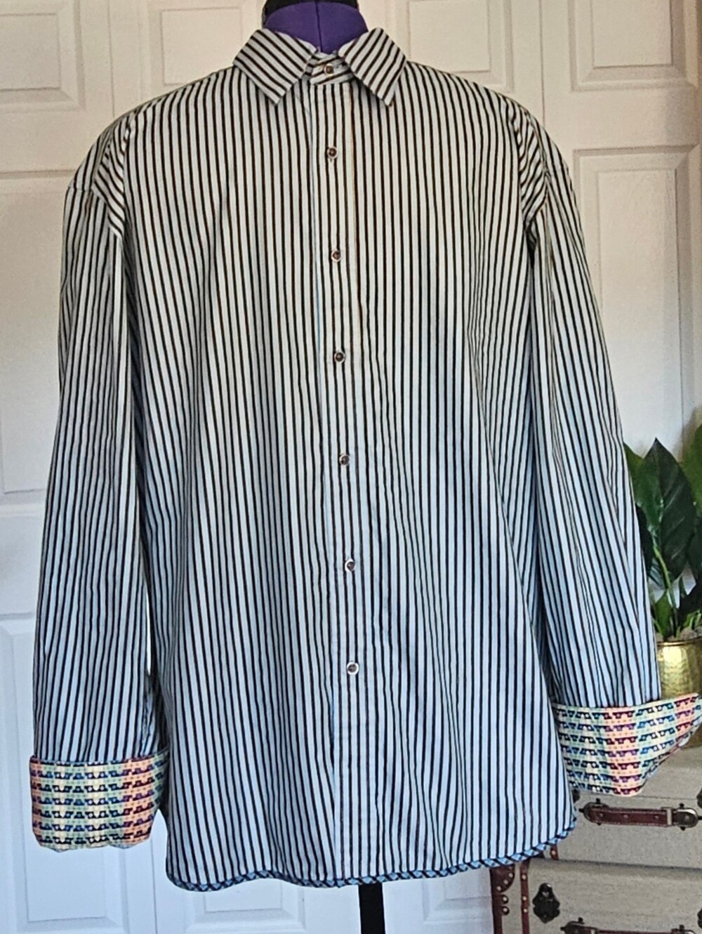 Robert Graham Mens 2XL Striped Button Up Long Sleeve Shirt Bold Eclectic Boho